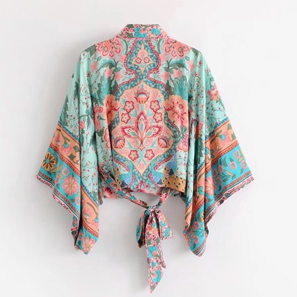 Lotus Wrap Style Kimono Crop Top - Picture 6 of 8